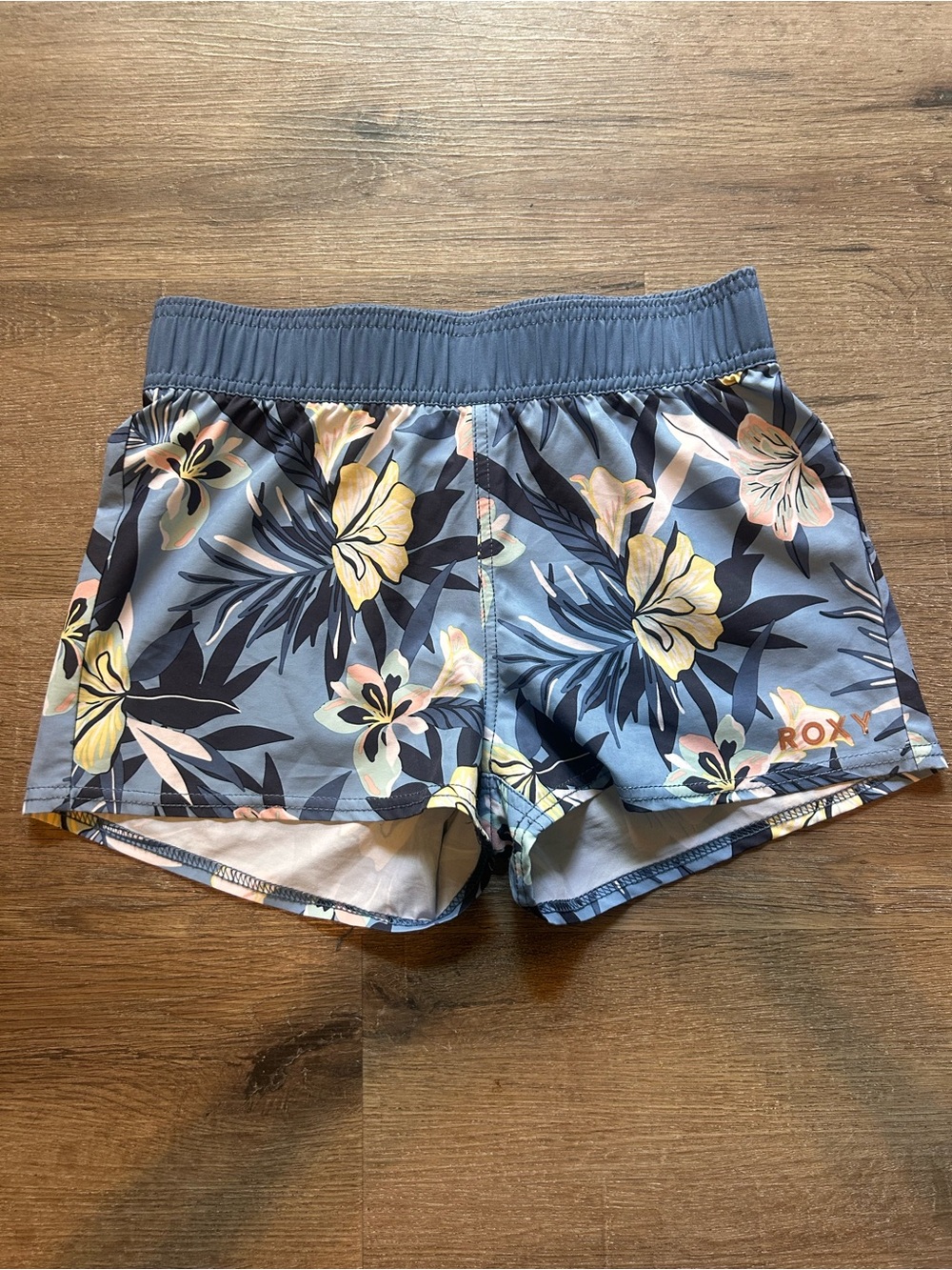 Roxy Girls Swim Board Shorts Size 12 Blue Tropical Floral Elastic Waist